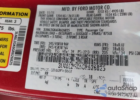 2016 Lincoln Mkz z USA, uszkodzony, nr VIN 3LN6L2GK6GR626825